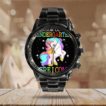 Discover Look Out kindergarten Here I Come Unicorn back to Calendar Steel Band Watch
