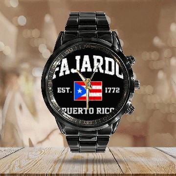 Discover Fajardo Puerto Rico Boricua Flag Athletic Style Calendar Steel Band Watch