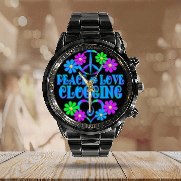 Discover Peace Love Clogging Calendar Steel Band Watch