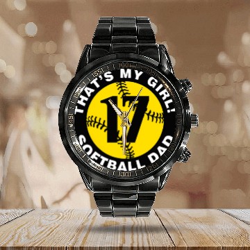 Discover That'S My 17 Softball Dad Father'S Day Fast Pitch Calendar Steel Band Watch