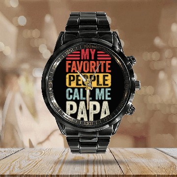 Discover My Favorite People Call Me Papa Retro Funny Dad Fa Calendar Steel Band Watch