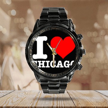 Discover Chicago - I Heart Chicago - I Love Chicago Calendar Steel Band Watch