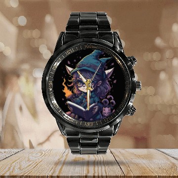Discover Cat reading book Calendar Steel Band Watch