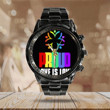 Discover Love is Love Calendar Steel Band Watch LGBTQ Pride Rainbow Flag Proud