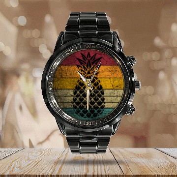 Discover Pineapple Fruit Style 70S 80S Calendar Steel Band Watch