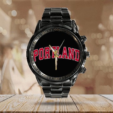 Discover Portland Oregon Or Sports Red Calendar Steel Band Watch