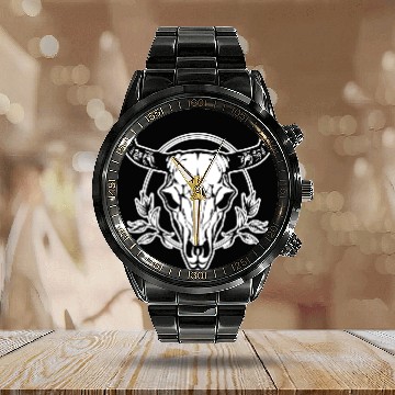 Discover Cow Skull Boho Calendar Steel Band Watch