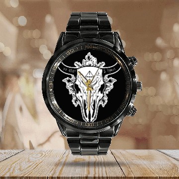 Discover Cow Skull Boho Calendar Steel Band Watch