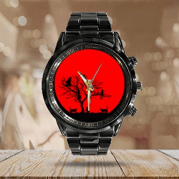 Discover Cat s Night Time Party Calendar Steel Band Watch