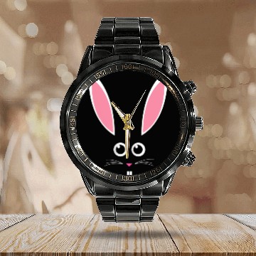 Discover Easter Bunny Face Calendar Steel Band Watch