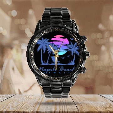 Discover Napili Beach Hawaii Family Vacation Sunset Calendar Steel Band Watch