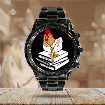 Discover Chicken Book Nerd Love Reading Farm Calendar Steel Band Watch