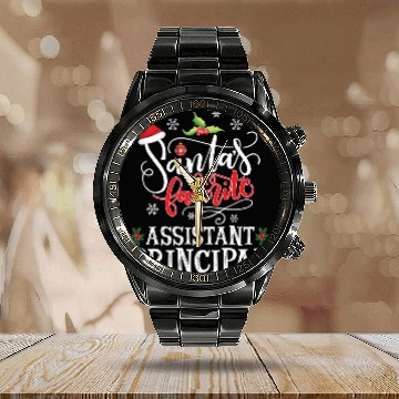 Discover Santa'S Favorite Assistant Principal Party Calendar Steel Band Watch