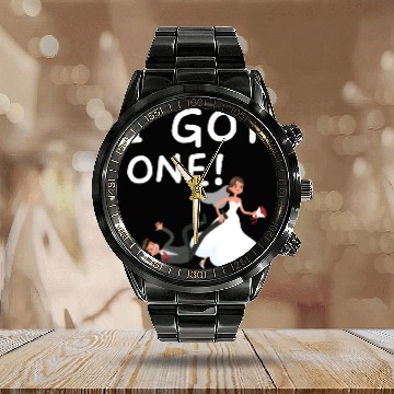 Discover Bride And Groom Wedding Day Marriage Just Married Calendar Steel Band Watch