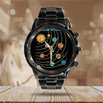 Discover Our Solar System Science Education Calendar Steel Band Watch