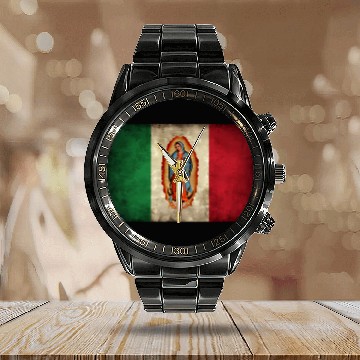Discover Our Lady Virgen De Guadalupe Mecan Flag Calendar Steel Band Watch