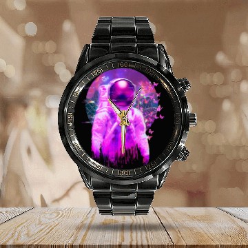 Discover Vaporwave Retrowave Astronaut Space Butterflies Calendar Steel Band Watch