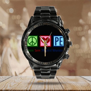 Discover Peace Love Pe Teacher Physical Education Calendar Steel Band Watch