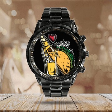 Discover Tacos Funny Cute Taco Lover Cool Mexican Beer Calendar Steel Band Watch