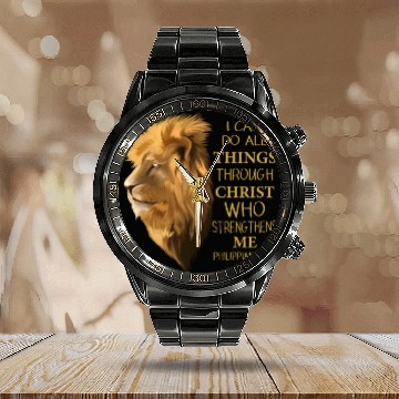 Discover Philippians 4 13 Religious Lion Verses Christian Calendar Steel Band Watch