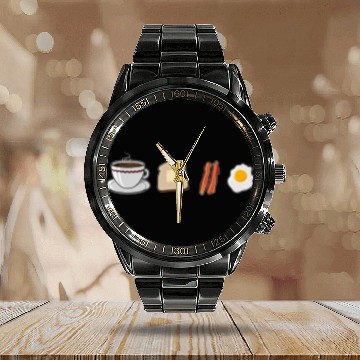 Discover Breakfast Coffee Toast Bacon And Eggs Foodie Lover Calendar Steel Band Watch