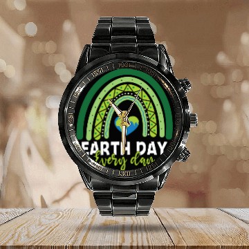 Discover Earth Day Teacher Earth Day Everyday Rainbow Calendar Steel Band Watch