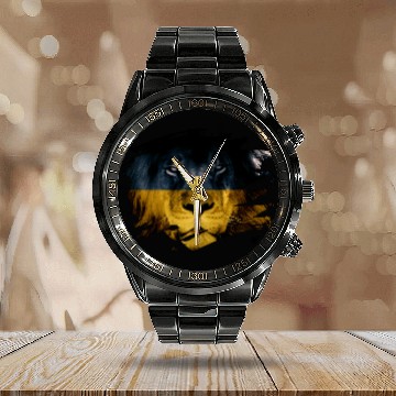 Discover Ukraine Flag And African Lion Ukrainian Pride Calendar Steel Band Watch