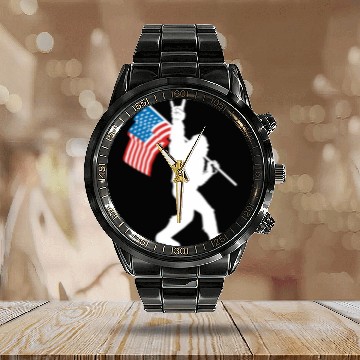 Discover Bigfoot Rock And Roll Usa Flag For Sasquatch Calendar Steel Band Watch