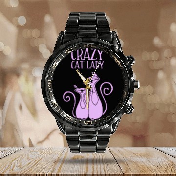 Discover Crazy Cat Lady For Cat Purple Calendar Steel Band Watch