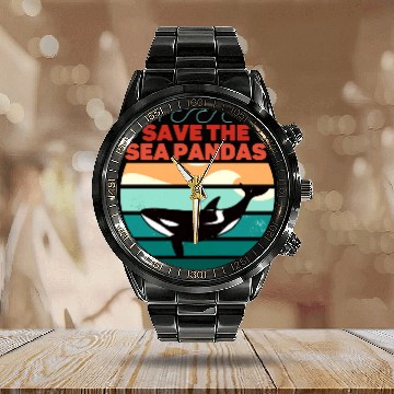 Discover Rescue Killer Whale Orcas Save The Sea Pandas Calendar Steel Band Watch