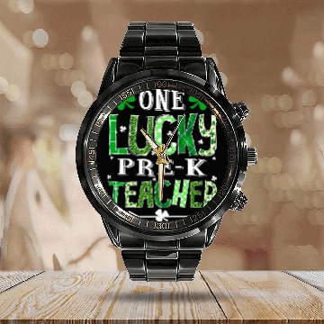Discover St Patrick'S Day One Lucky Pre-K Teacher Shamrock Calendar Steel Band Watch