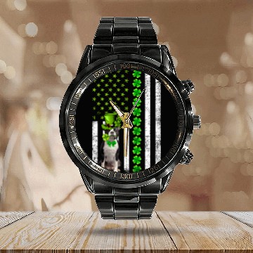 Discover American Flag Boston Terrier Dog St Patric Day Calendar Steel Band Watch