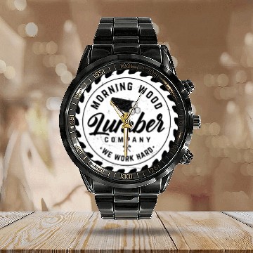 Discover Morning Lumber Company Camping Wood Calendar Steel Band Watch