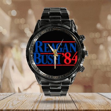 Discover Reagan Bush '84 Republican Calendar Steel Band Watch
