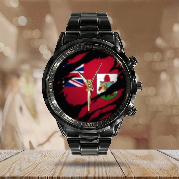 Discover Proud Bermudians Torn Ripped Bermuda Flag Calendar Steel Band Watch