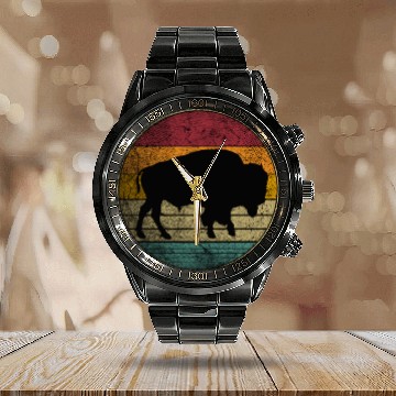 Discover Buffalo Distressed Bison Animal Dad Calendar Steel Band Watch