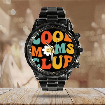 Discover Cool Moms Club Groovy Hippie Theme Mother Day Calendar Steel Band Watch