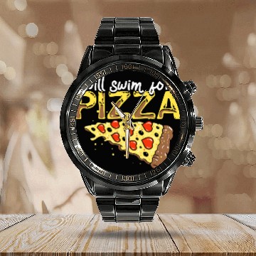 Discover Pizza Swimming Lover Gift Will Swim For Pizza Calendar Steel Band Watch