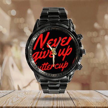Discover NEVER GIVE UP BUTTERCUP Calendar Steel Band Watch