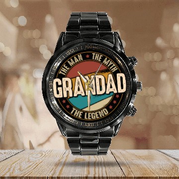 Discover Grandad Myth Legend Fathers Day Grandad Calendar Steel Band Watch