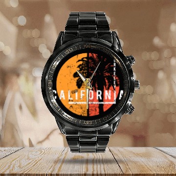 Discover Berkeley California Cool Palm Tree Native Calendar Steel Band Watch