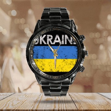 Discover Ukraine Ukrainian Flag Pride Calendar Steel Band Watch