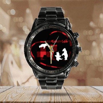 Discover Mama Bear 3 Cubs Red Buffalo Plaid Heart For Mom Calendar Steel Band Watch