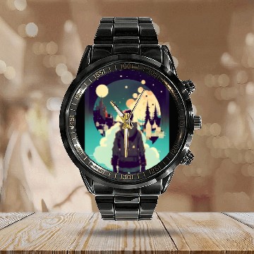 Discover Whispers of the Night Captivated by a Cityscape Calendar Steel Band Watch