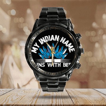 Discover My Indian Name Is Runs With Beer Calendar Steel Band Watch