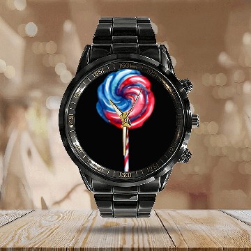 Discover USA 4th of July - Red White and Blue Lollipop Calendar Steel Band Watch