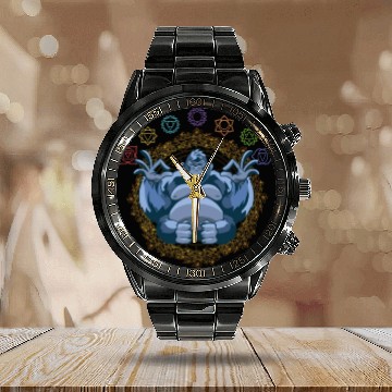 Discover Chakras Meditating Gorilla Ape Monkey Calendar Steel Band Watch