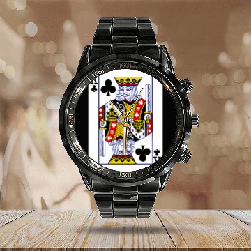 Discover King Of Clubs Playing Card Calendar Steel Band Watch