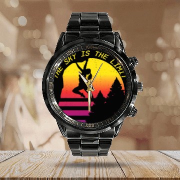 Discover Sky Is The Limit Rock Climbing Free Wall Indoor Calendar Steel Band Watch