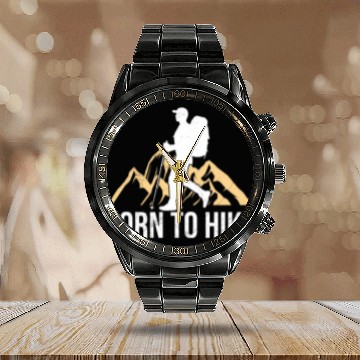 Discover Born to Hike Wanderlust mountaineers Mountain Calendar Steel Band Watch